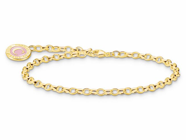 Silber Gelbgold vergoldetes Armband von Thomas Sabo mit Kaltemail in Gelb, 17 cm lang, durchsichtige und glatte Glieder für eleganten Schmuckstil.