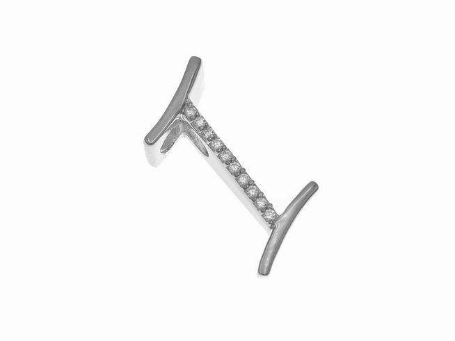 Antiker Anhänger aus sterling Silber in Form des Buchstabens I, poliert und rhodiniert, besetzt mit Zirkonia, Hersteller Juwelier Harnisch.