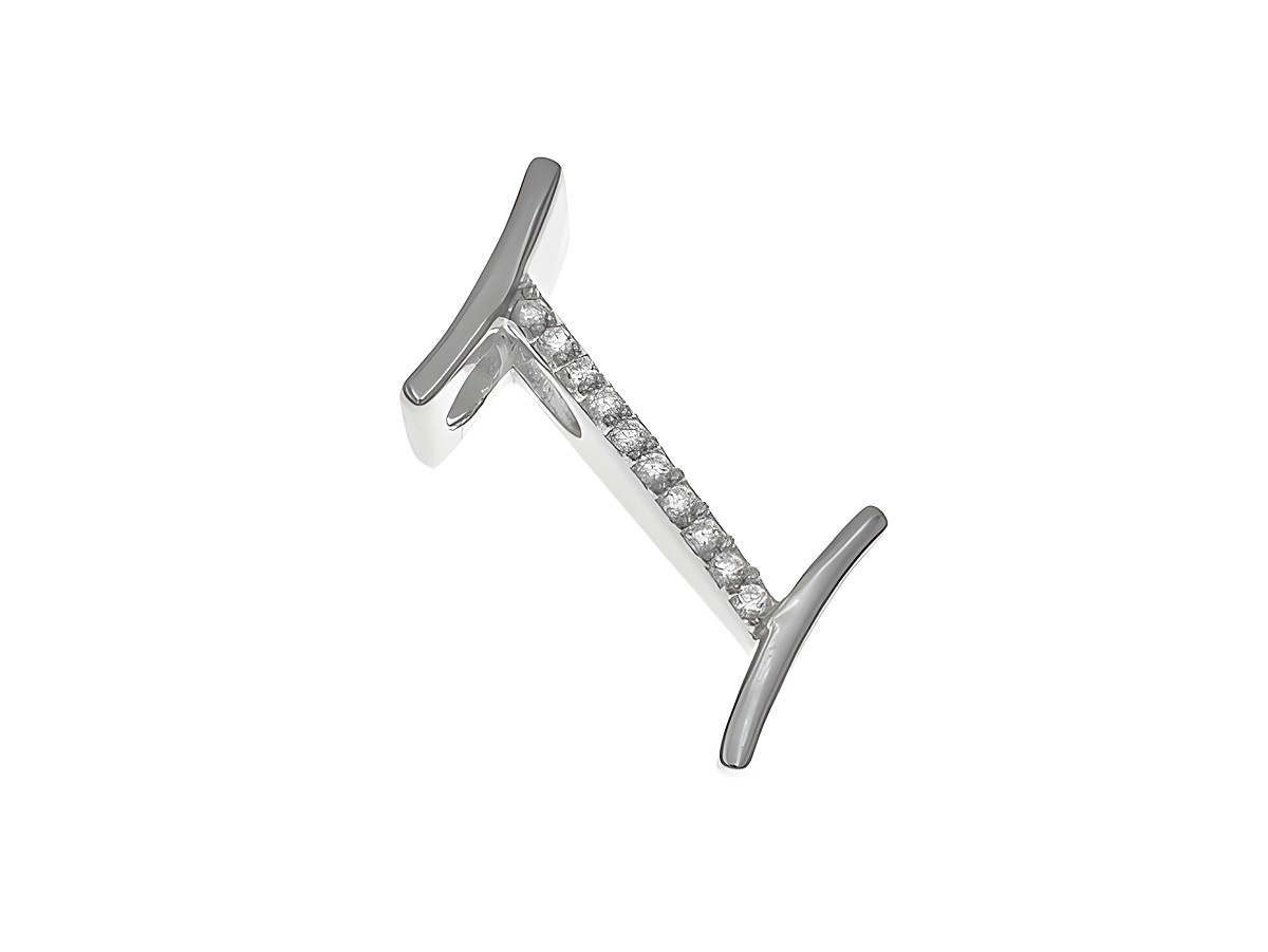 Antiker Anhänger aus sterling Silber in Form des Buchstabens I, poliert und rhodiniert, besetzt mit Zirkonia, Hersteller Juwelier Harnisch.