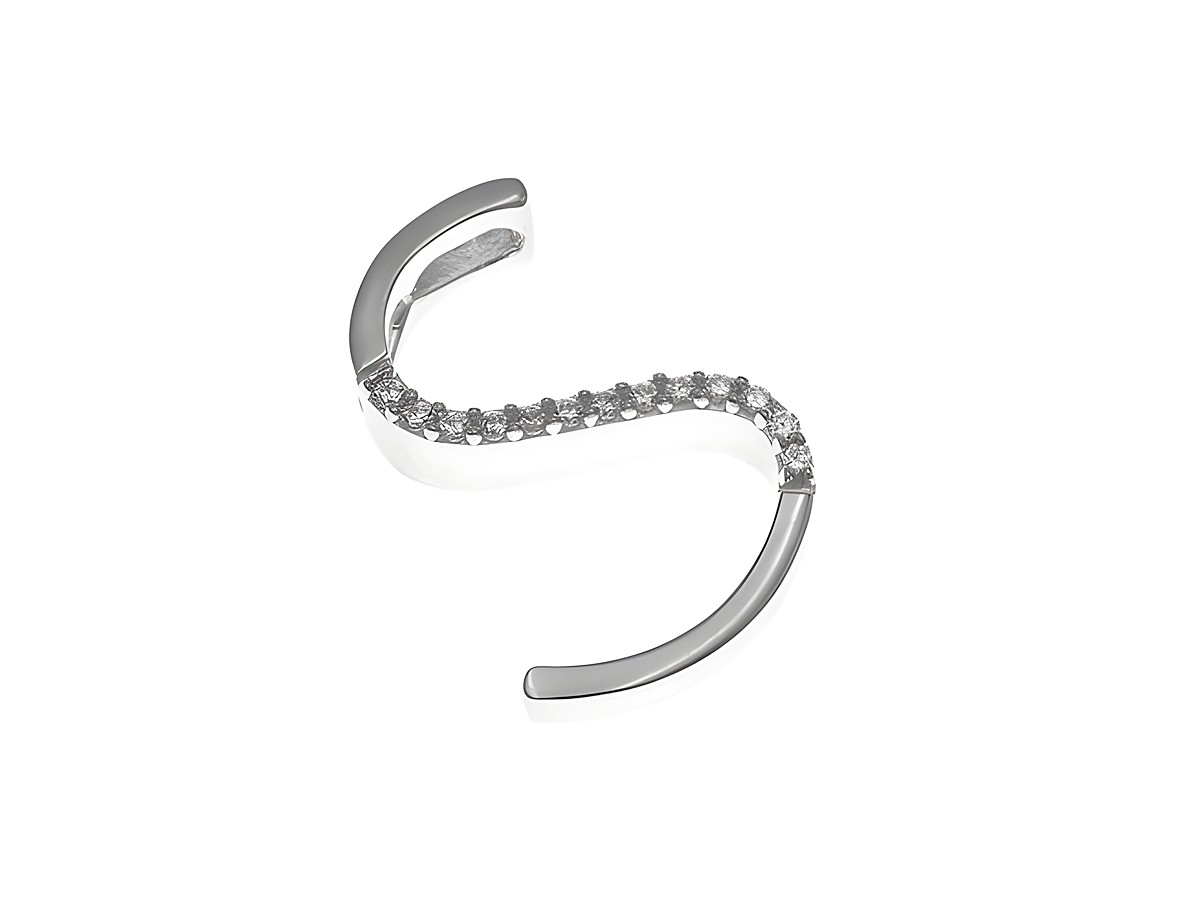 Anhänger aus Sterling Silber in Form des Buchstabens S, poliert und mit Zirkonia-Steinen verziert, Hersteller Juwelier Harnisch, stilvolles Schmuckstück.
