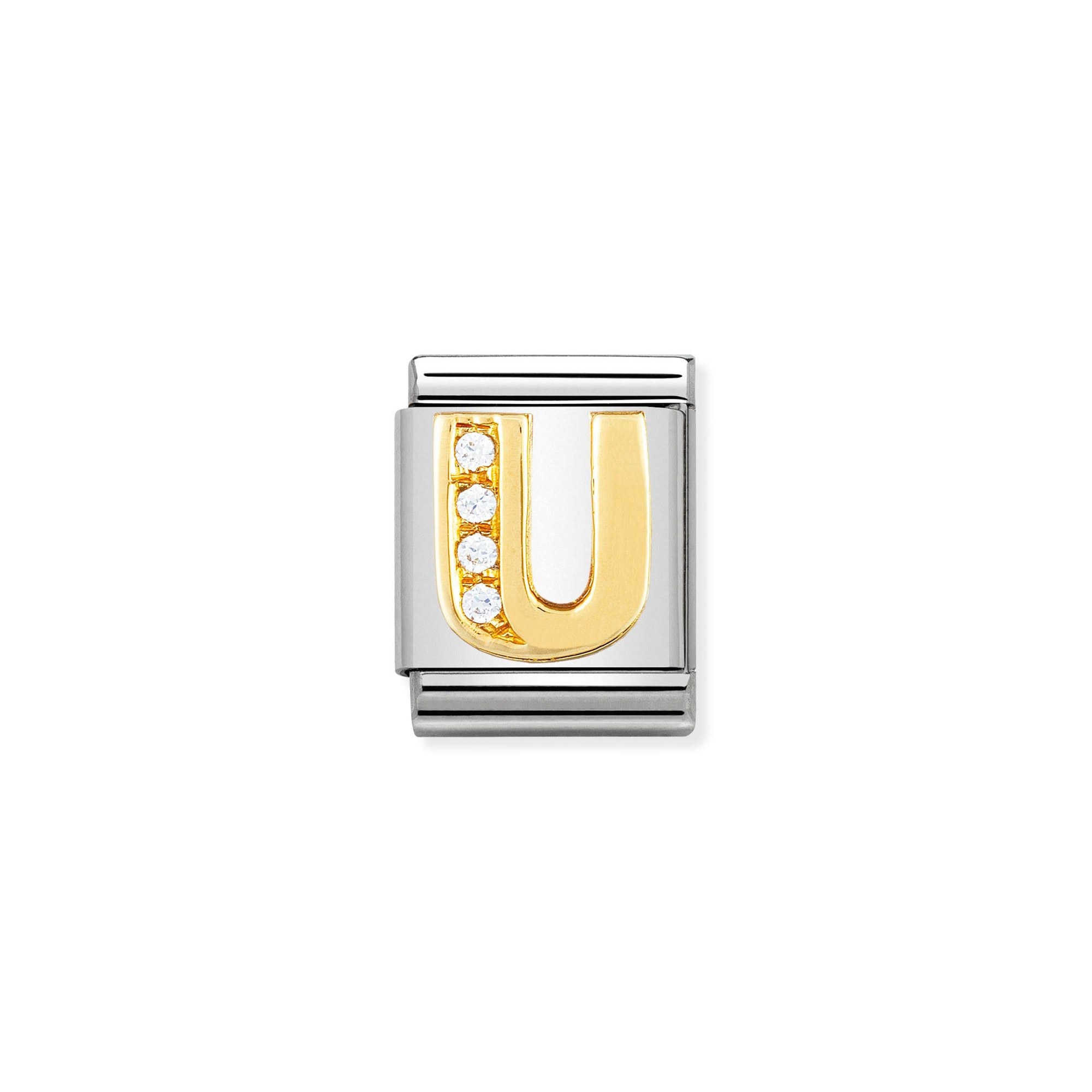 Nomination Composable Big Charm Buchstabe U - Edelstahl, Gold 750 Gelbgold, Zirkonia