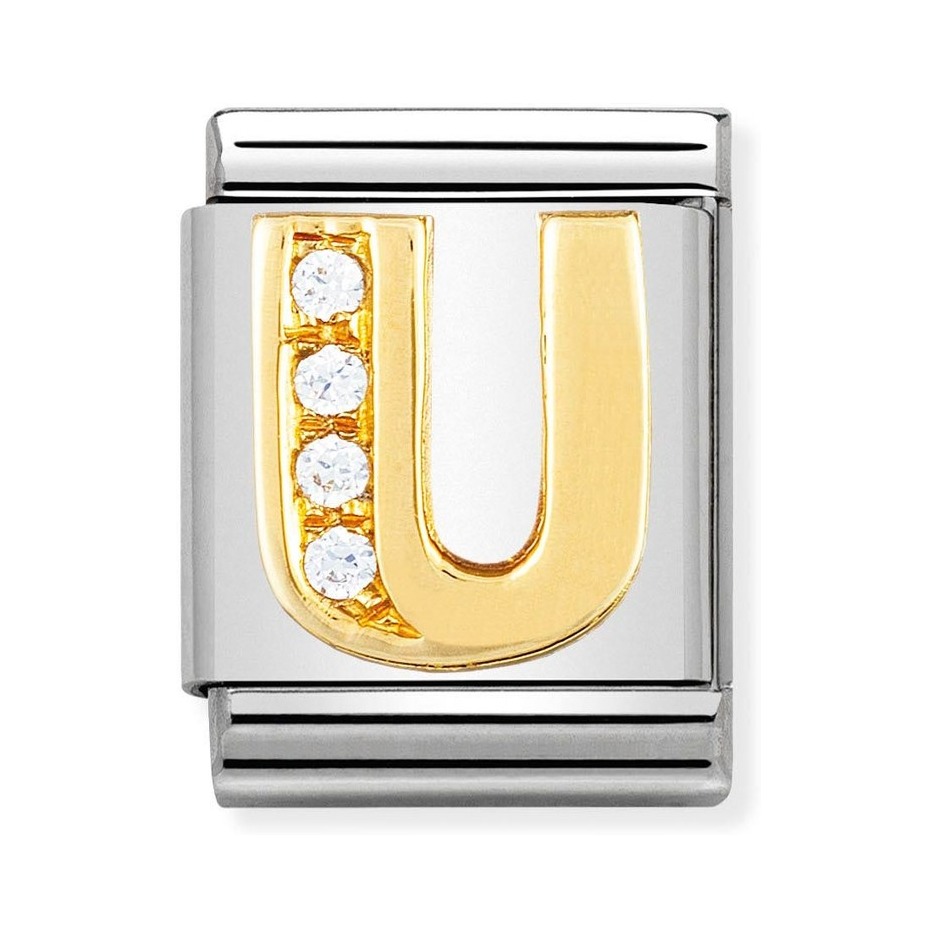Nomination Composable Big Charm Buchstabe U - Edelstahl, Gold 750 Gelbgold, Zirkonia