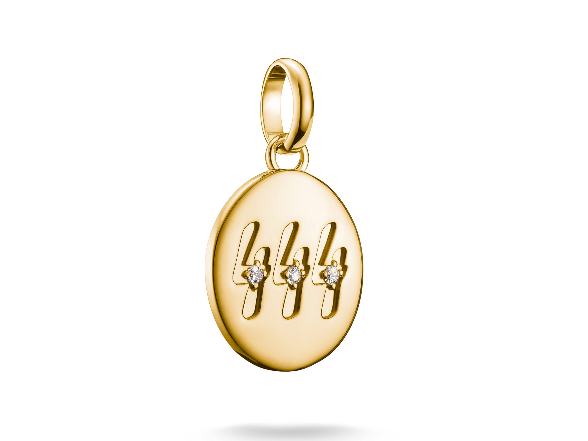 Charm von Thomas Sabo aus Silber und Gelbgold mit der Engelzahl 444, verziert mit Zirkonia, ideal für den Charm Club CONNECT, elegantes Design und stilvolle Ausstrahlung.