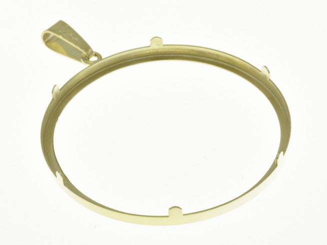 Münzfassung Anhänger aus 585 Gold, schlichtes Design mit einem maximalen Durchmesser von 41,6 mm für Münzen, hergestellt von Juwelier Harnisch.