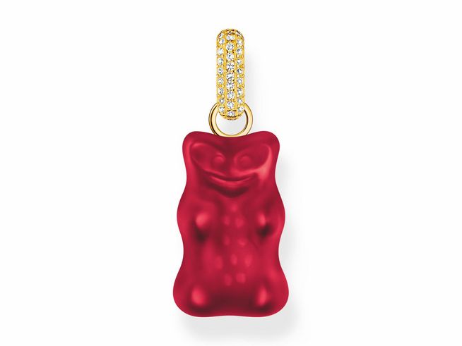 Thomas Sabo PE967-414-10 Anhänger in Form eines roten Gummibärchens mit strahlendem Zirkonia-Besatz und vergoldetem Anhängering, ideal für eine verspielte Schmuckkollektion.