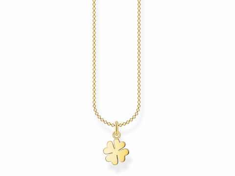 Silberne Kette mit gelbgoldenem Kleeblatt-Anhänger aus der Thomas Sabo Charming Collection, verstellbar von 38 bis 45 cm, ideal für jeden Anlass.