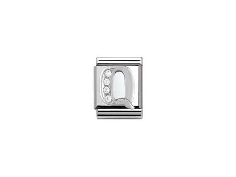 Sterling Silber Charm von Nomination mit dem Buchstaben Q, verziert mit Zirkonia-Steinen. Ideal zur Personalisierung von Armbändern und Schmuckstücken. Hersteller: Nomination.