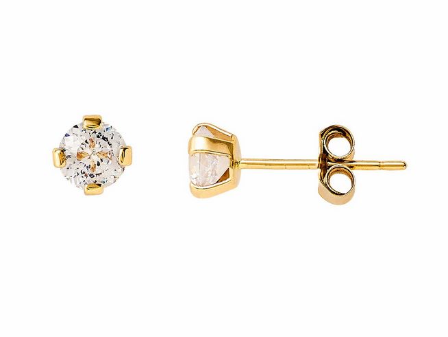 Polierte Ohrstecker aus Gelbgold 585 mit Zirkonia in runder Form, hochwertiger Ohrschmuck von Xenox, ideal für jeden Anlass und zeitlos elegant.