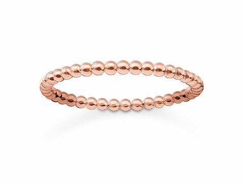 Ring von Thomas Sabo TR2122-415-12-50 in Größe 50 aus vergoldetem Roségold. Der Ring hat eine geschmackvolle Gestaltung mit stilisierten, kugelförmigen Elementen.