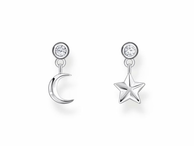 Thomas Sabo Essentials H2293-051-14 Ohrstecker in Silber mit Zirkonia, versehen mit einem Mond- und einem Sternmotiv, elegant und zeitlos für jeden Anlass.