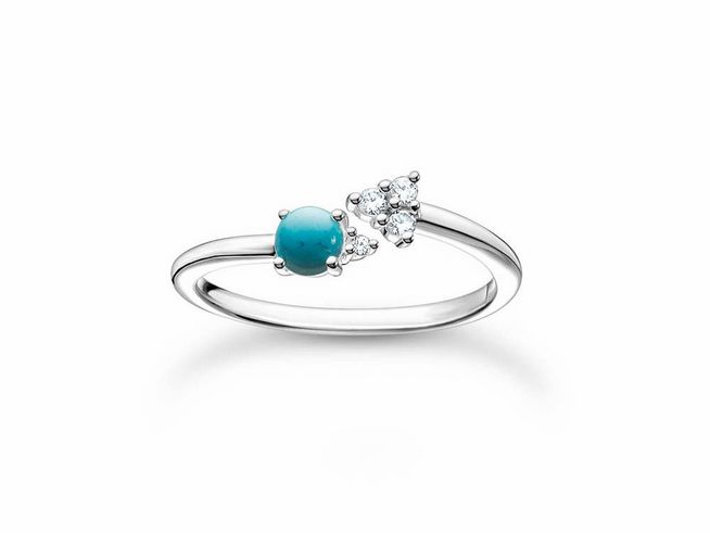 Thomas Sabo Ring aus Sterling Silber mit einem imitierenden Türkis und Zirkonia in Türkis, elegantes Design, Größe 54, Hersteller Thomas Sabo.