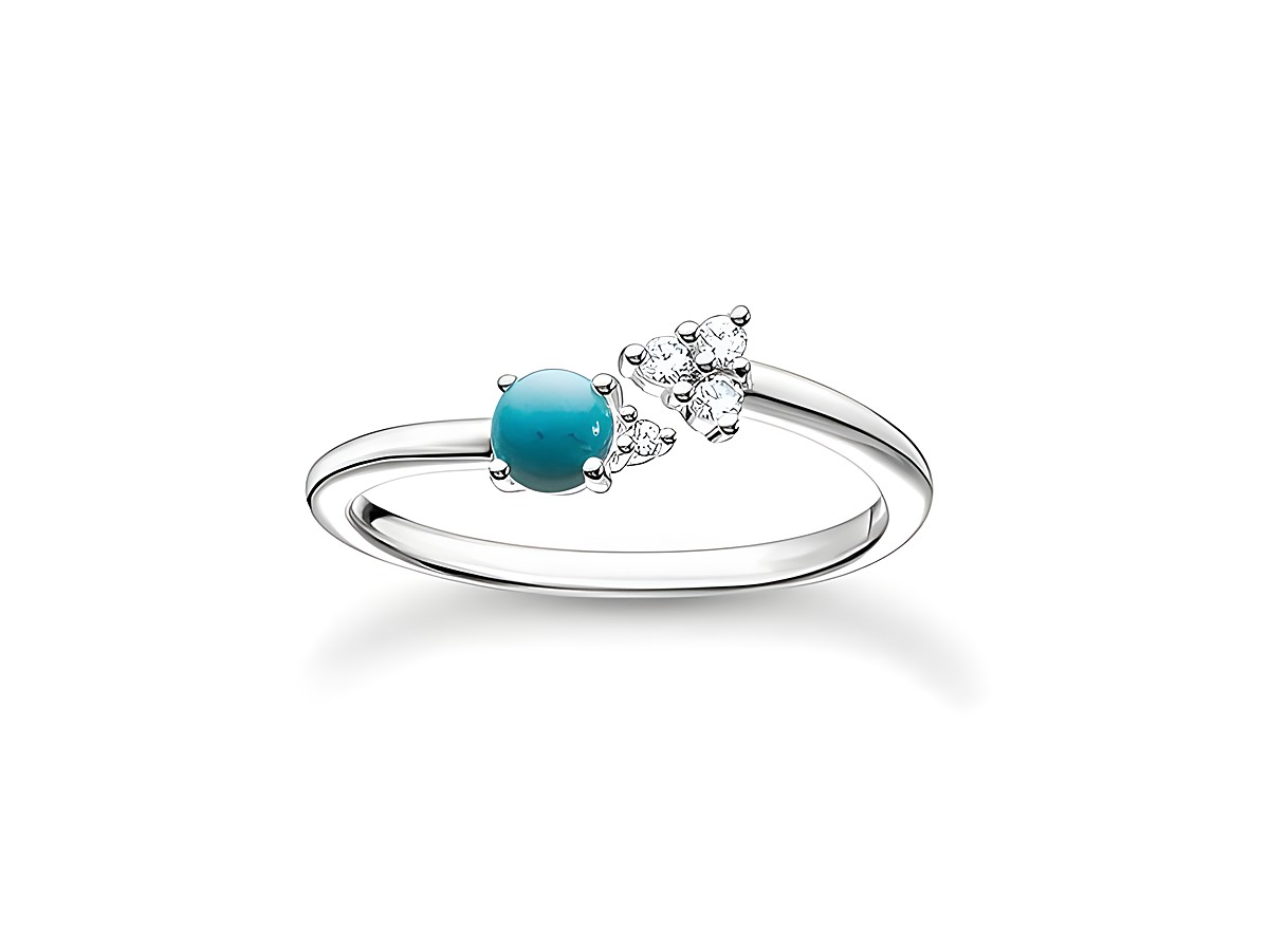 Thomas Sabo Ring aus Sterling Silber mit einem imitierenden Türkis und Zirkonia in Türkis, elegantes Design, Größe 54, Hersteller Thomas Sabo.