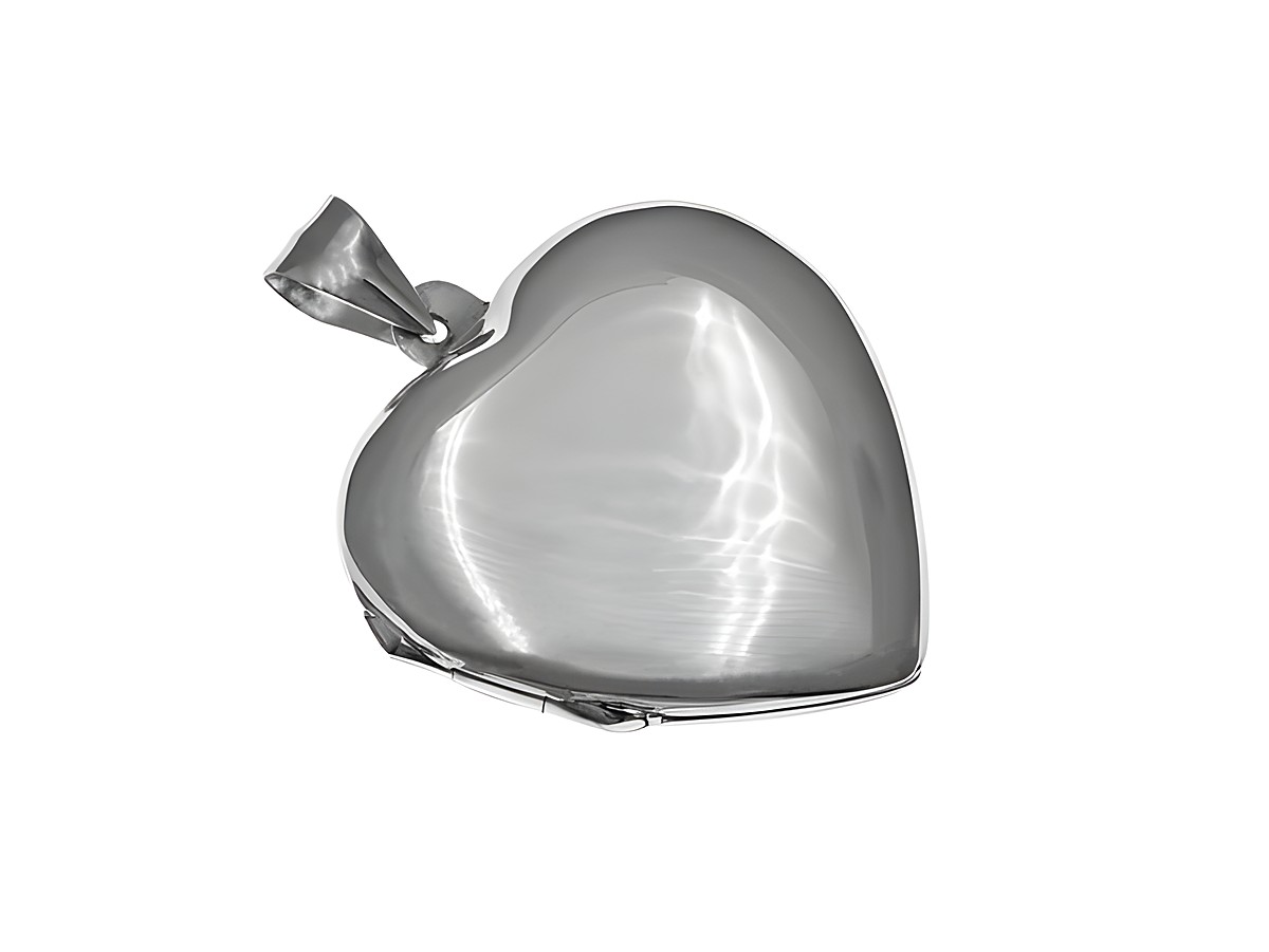 Silber Medaillon in Herzform, klassisches Design, Hersteller: Juwelier Harnisch, glänzende Oberfläche, ideal als persönliches Schmuckstück oder Geschenk.
