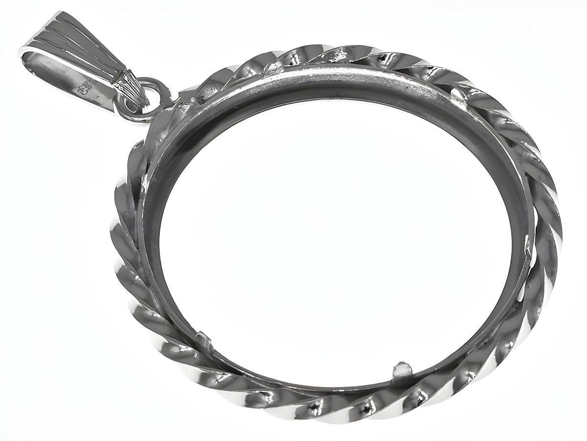 Münzfassung Anhänger aus echtem Silber, rhodiniert mit einem Durchmesser von 27,4 mm, geeignet für Münzen bis 3,0 cm, Hersteller Juwelier Harnisch. – Ansicht 3