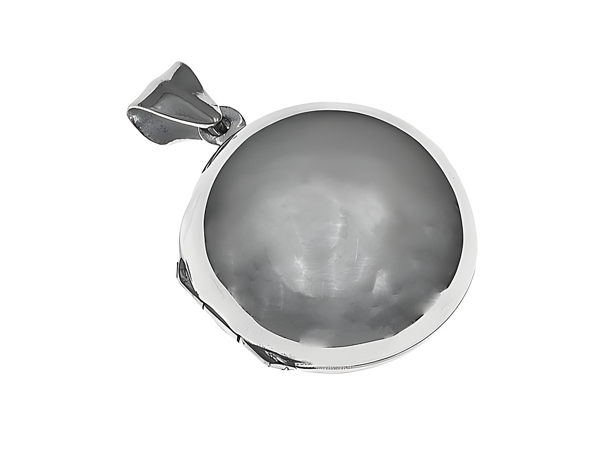 Silber Medaillon rund bauchig poliert, Hersteller Juwelier Harnisch, elegantes Design mit viel Platz für Gravuren, ideal als persönliches Schmuckstück oder Geschenk.