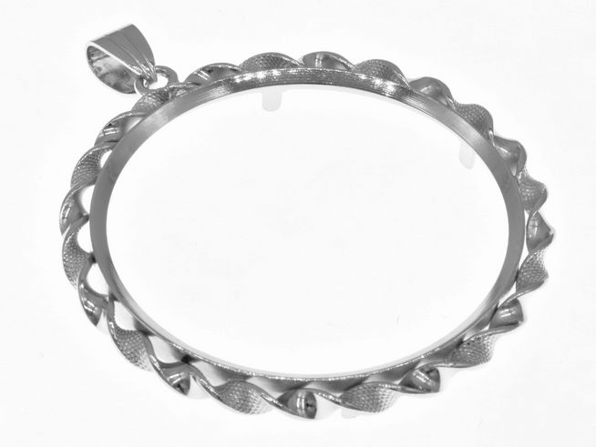 345497-0 Münzfassung Anhänger aus 925 Sterling Silber rhodiniert, mit einem Durchmesser von maximal 40 mm für Münzen, elegantes Design mit Kordel-Optik, hergestellt von Juwelier Harnisch.