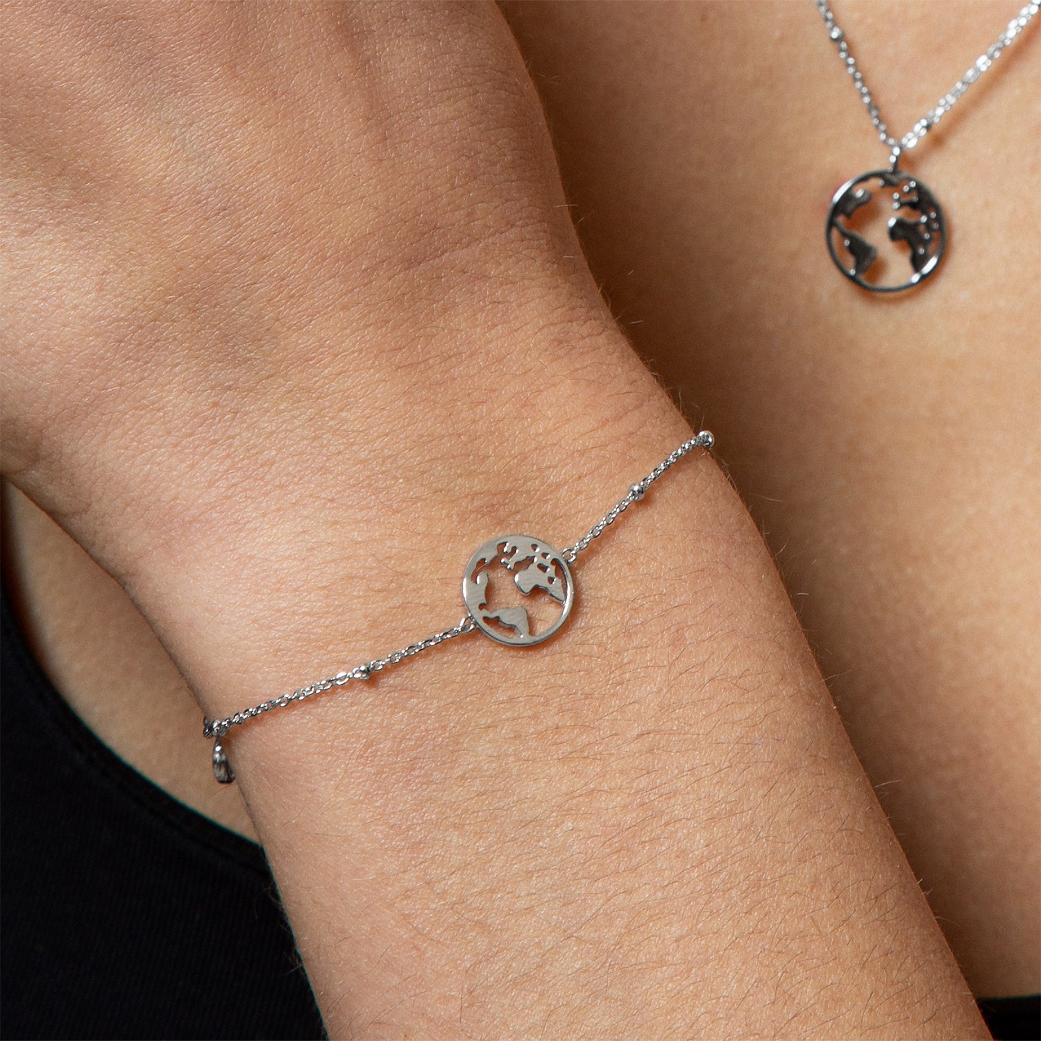 XENOX Sterling Silber Armband XS2986 - 15-18,5 cm - WANDERLUST - Ankerkette - Weltkugel – Ansicht 3