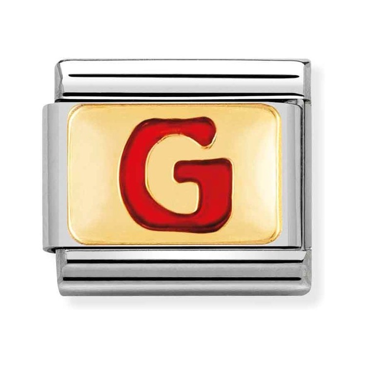 Nomination Composable Classic Charm Buchstabe G rot - Edelstahl, Gold 750 Gelbgold, Emaille