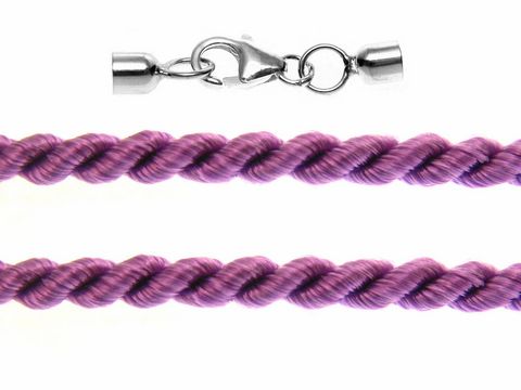 Kordel gedreht 24 cm in Lila mit einem Durchmesser von 2 mm und einem Silber Karabiner des Herstellers Juwelier Harnisch, ideal für Schmuckgestaltung und kreative Projekte.