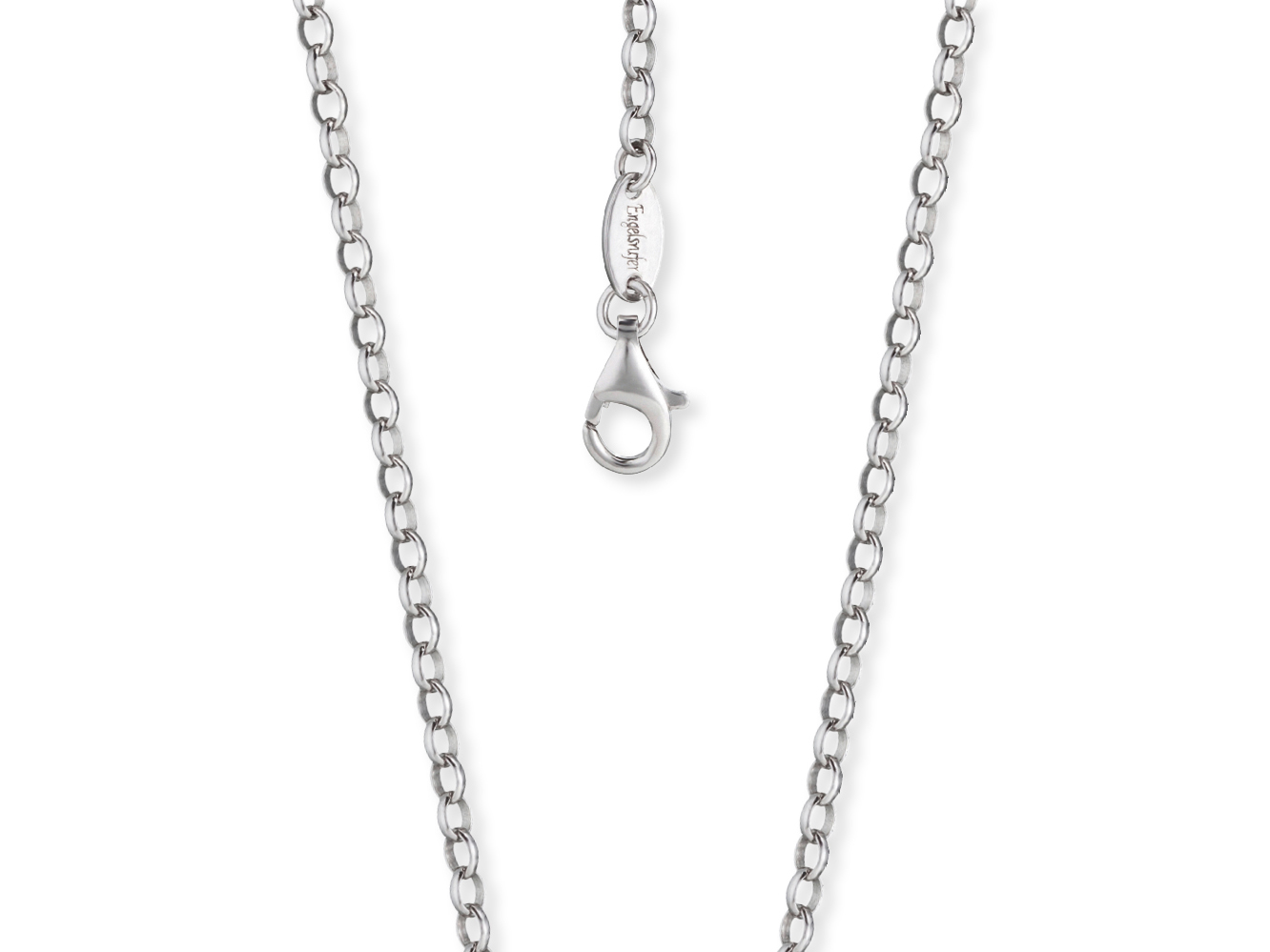 Silberne Ankerkette von Engelsrufer mit einer Länge von 90 cm und einem rhodinierten Finish, ausgestattet mit einem praktischen Karabinerverschluss.