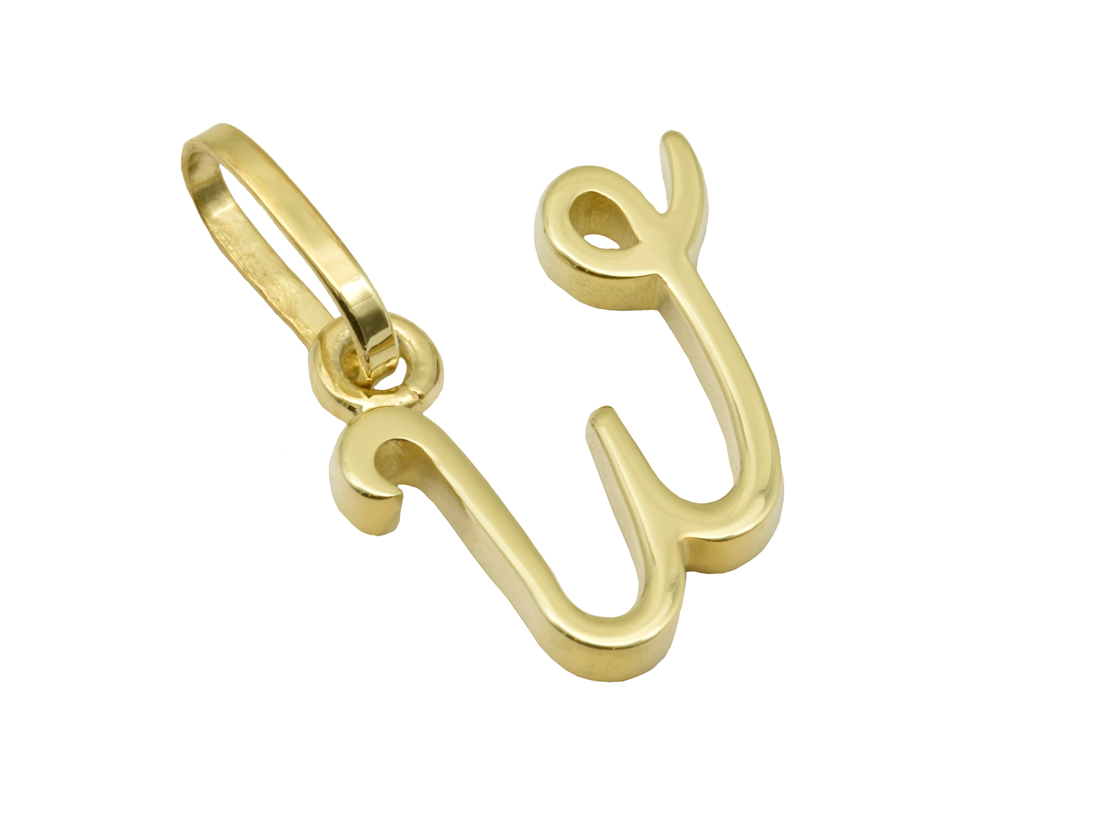 Buchstaben Anhänger W aus Gelbgold 585, poliert, mit einer geschwungenen Form, ideal als modisches Schmuckstück. Hersteller ist Juwelier Harnisch.