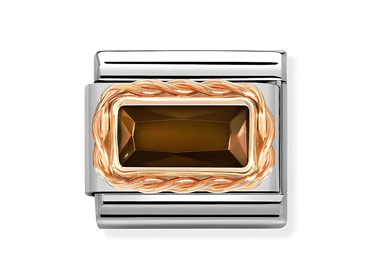 Edelstahlarmbandglied in Roségold mit Zirkonia in Braun, im klassischen Design von Nomination, kombiniert zeitlose Eleganz mit modernem Stil. Ideal für jeden Anlass.