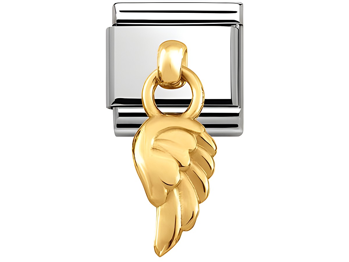 Edelstahl und Gold 750 Anhänger von Nomination mit einem kunstvoll gestalteten Flügel, ideal für die Kombination mit Classic Charms.