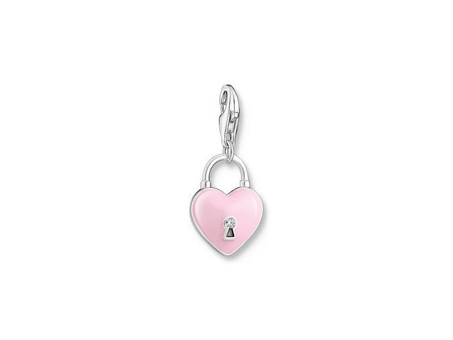 Charm-Anhänger in Herzschlossform aus Rosé-Pink Emaille und Silber mit Zirkonia, elegantes Design, ideal zum Personalisieren von Schmuckstücken. Neuheiten von Thomas Sabo.