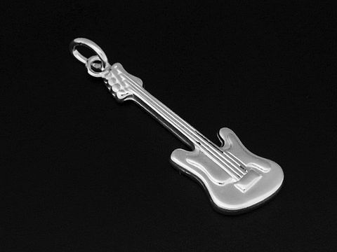 E-Gitarre Silber Anhänger aus 925 Sterling Silber rhodiniert, filigran gestaltet, ideal für Musikliebhaber, Hersteller Juwelier Harnisch.