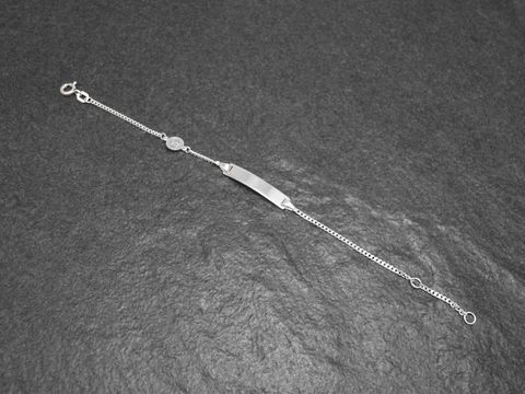 Identitätsarmband mit Gravurfläche und Schutzengel, aus Sterling Silber, für Kinder geeignet, verstellbare Länge von 12 cm bis 14 cm, Hersteller Juwelier Harnisch.