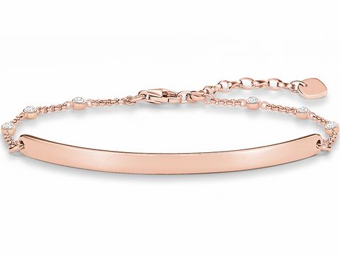 Silberne Love Bridge Armband von Thomas Sabo, vergoldet mit Roségold, Zirkonia-Besatz, mit verstellbarer Länge von 16,5 bis 19,5 cm. Elegantes Design für stilvolle Akzente.