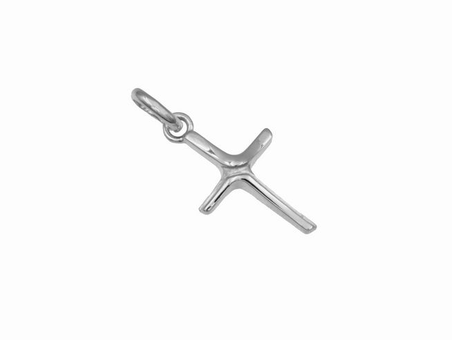 Schlichter Anhänger in Form eines Kreuzes, modern gestaltet aus rhodiniertem Sterling Silber, Hersteller Juwelier Harnisch. Ideal für einen eleganten Look.