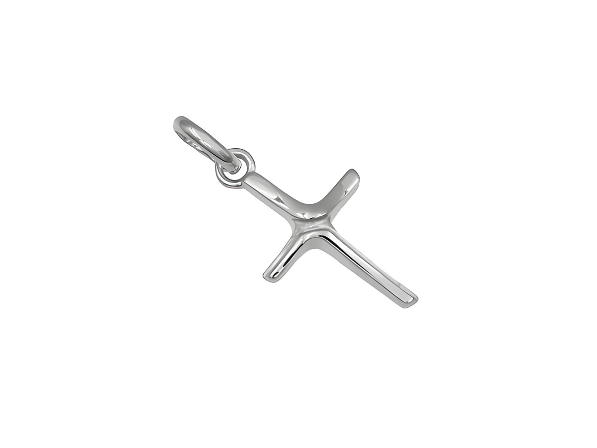 Schlichter Anhänger in Form eines Kreuzes, modern gestaltet aus rhodiniertem Sterling Silber, Hersteller Juwelier Harnisch. Ideal für einen eleganten Look.