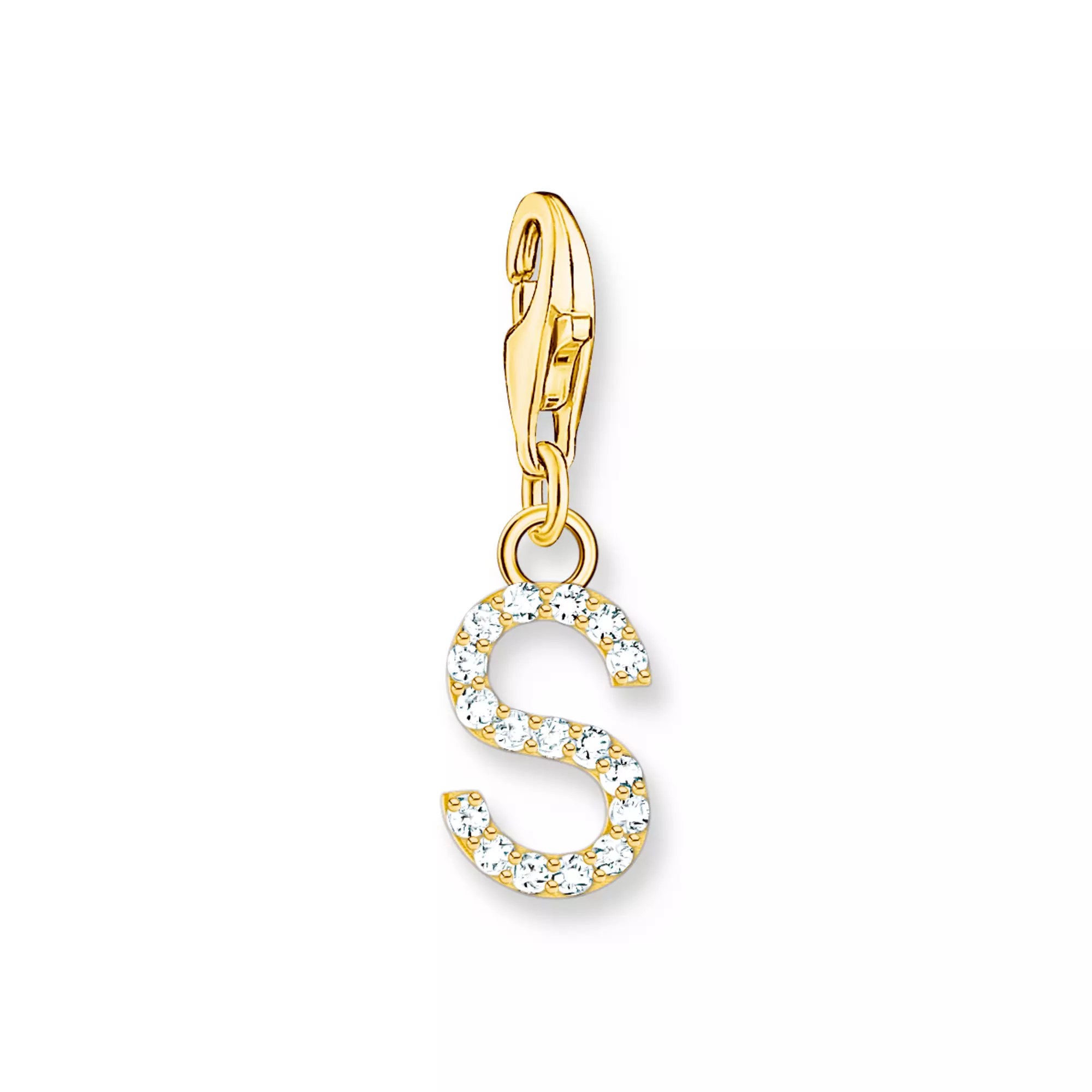 Thomas Sabo Charm-Anhänger - funkelnder Buchstabe S - Silber Gelbgold verg. & Zirkonia - Weiß