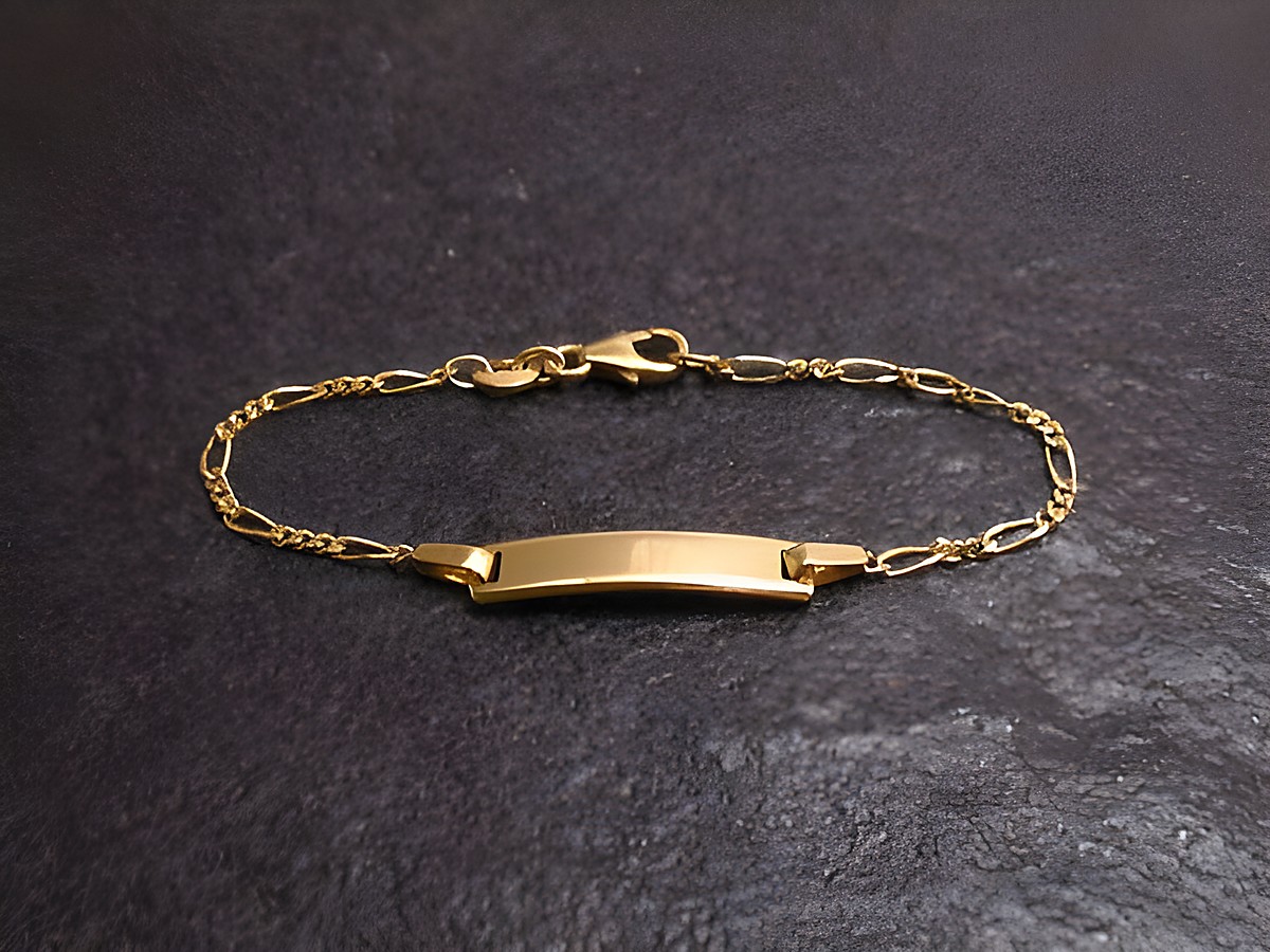 Armband mit Gravurplatte in Gold, Länge 14 cm, FIGARO-Design, vom Hersteller Juwelier Harnisch, ideal für individuelle Gravuren.