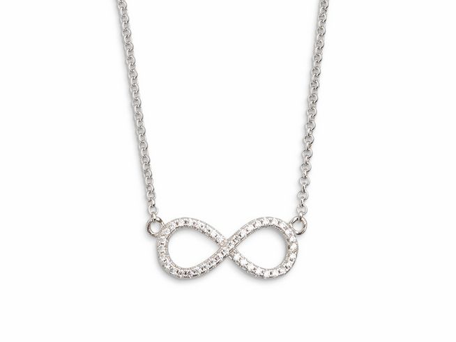 Elegante Xenox Sterling Silber Kette XS2765 mit einem Infinity-Zeichen besetzt mit funkelnden Steinen, perfekt für jeden Anlass, Länge variabel von 40 bis 45 cm.