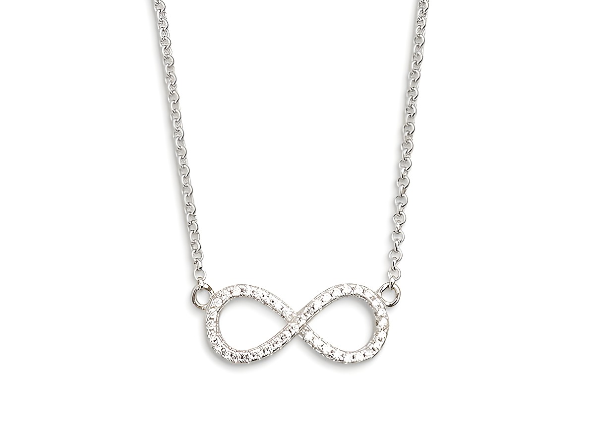 Elegante Xenox Sterling Silber Kette XS2765 mit einem Infinity-Zeichen besetzt mit funkelnden Steinen, perfekt für jeden Anlass, Länge variabel von 40 bis 45 cm.