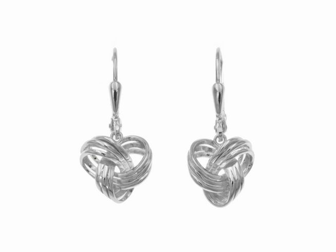 Ohrhänger aus Sterling Silber in Knotenform, poliert und rhodiniert, ohne Stein, hergestellt von Juwelier Harnisch. Elegant und zeitlos im Design.