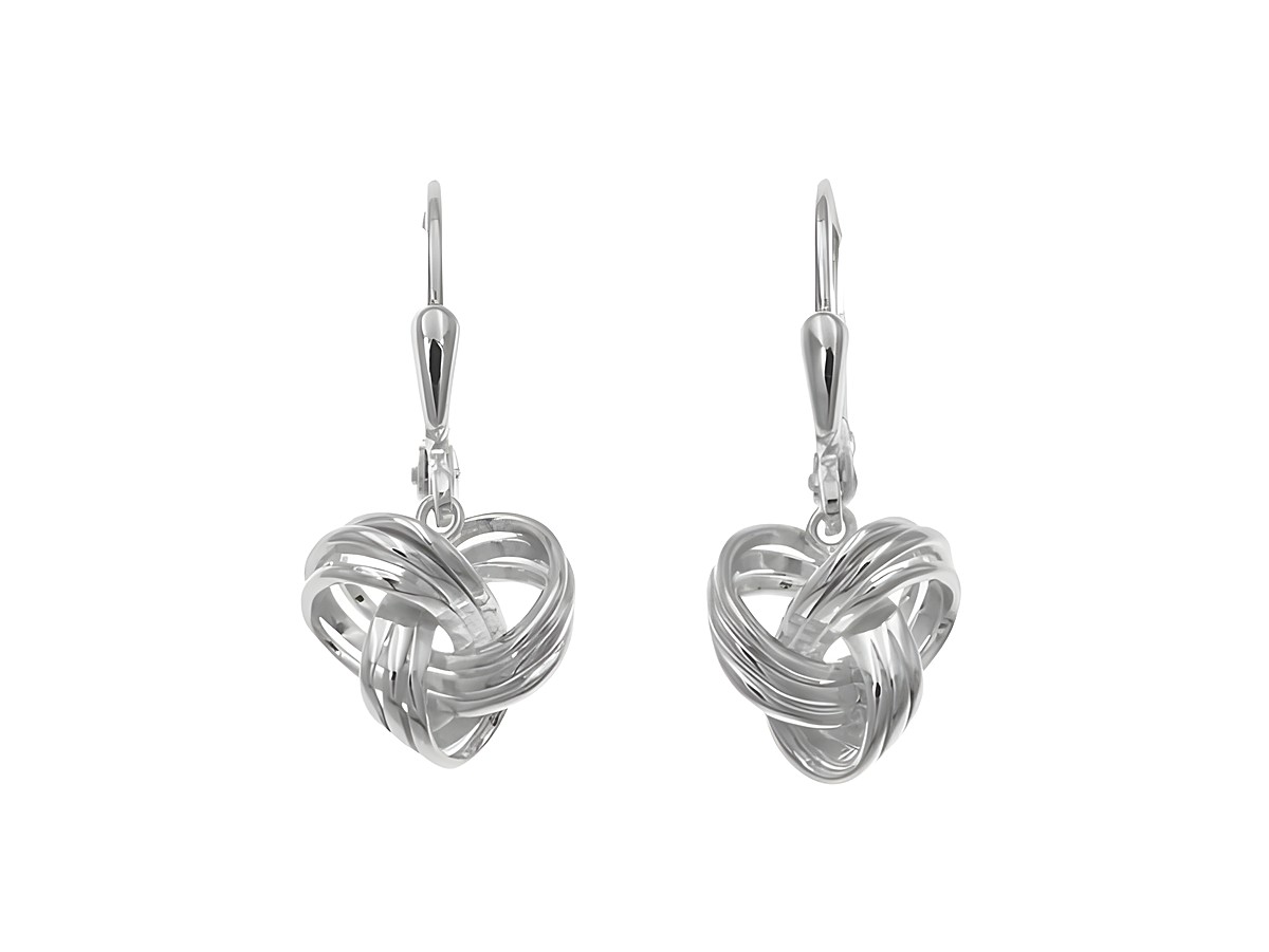 Ohrhänger aus Sterling Silber in Knotenform, poliert und rhodiniert, ohne Stein, hergestellt von Juwelier Harnisch. Elegant und zeitlos im Design.