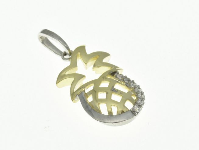 Ananas Anhänger aus Sterling Silber in Bicolor und rhodiniert, verziert mit Zirkonia, bietet ein modernes und stilvolles Design, perfekt für Pflanzenliebhaber und Schmuckenthusiasten.