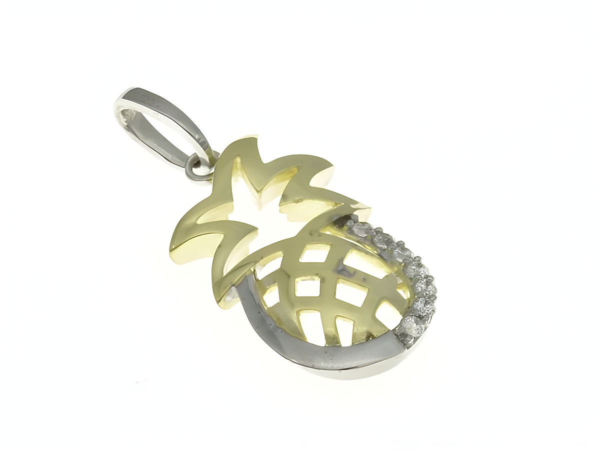 Ananas Anhänger aus Sterling Silber in Bicolor und rhodiniert, verziert mit Zirkonia, bietet ein modernes und stilvolles Design, perfekt für Pflanzenliebhaber und Schmuckenthusiasten.