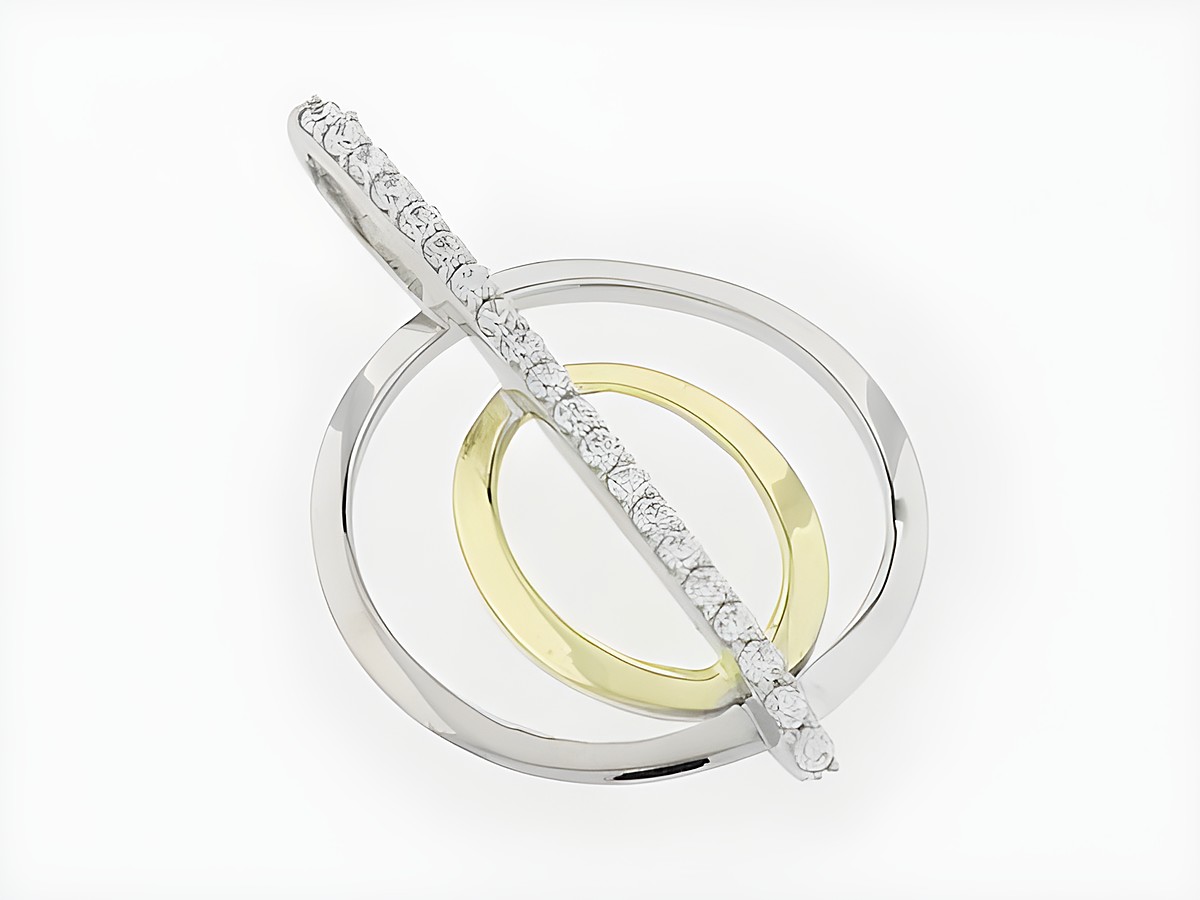 Kreisdesign Silber Anhänger modern mit rhodinierten Oberflächen und Zirkonia-Steinen, Hersteller Juwelier Harnisch, elegantes Schmuckstück mit stilvollem Akzent.