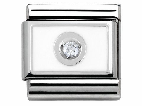 433031504-0 Edelstahl Motiv von Nomination SilverShine 330315 04 Classic mit Zirkonia und weißer Emaille, verziert mit einem zentralen, funkelnden Zirkonia-Stein in eleganter Gestaltung.