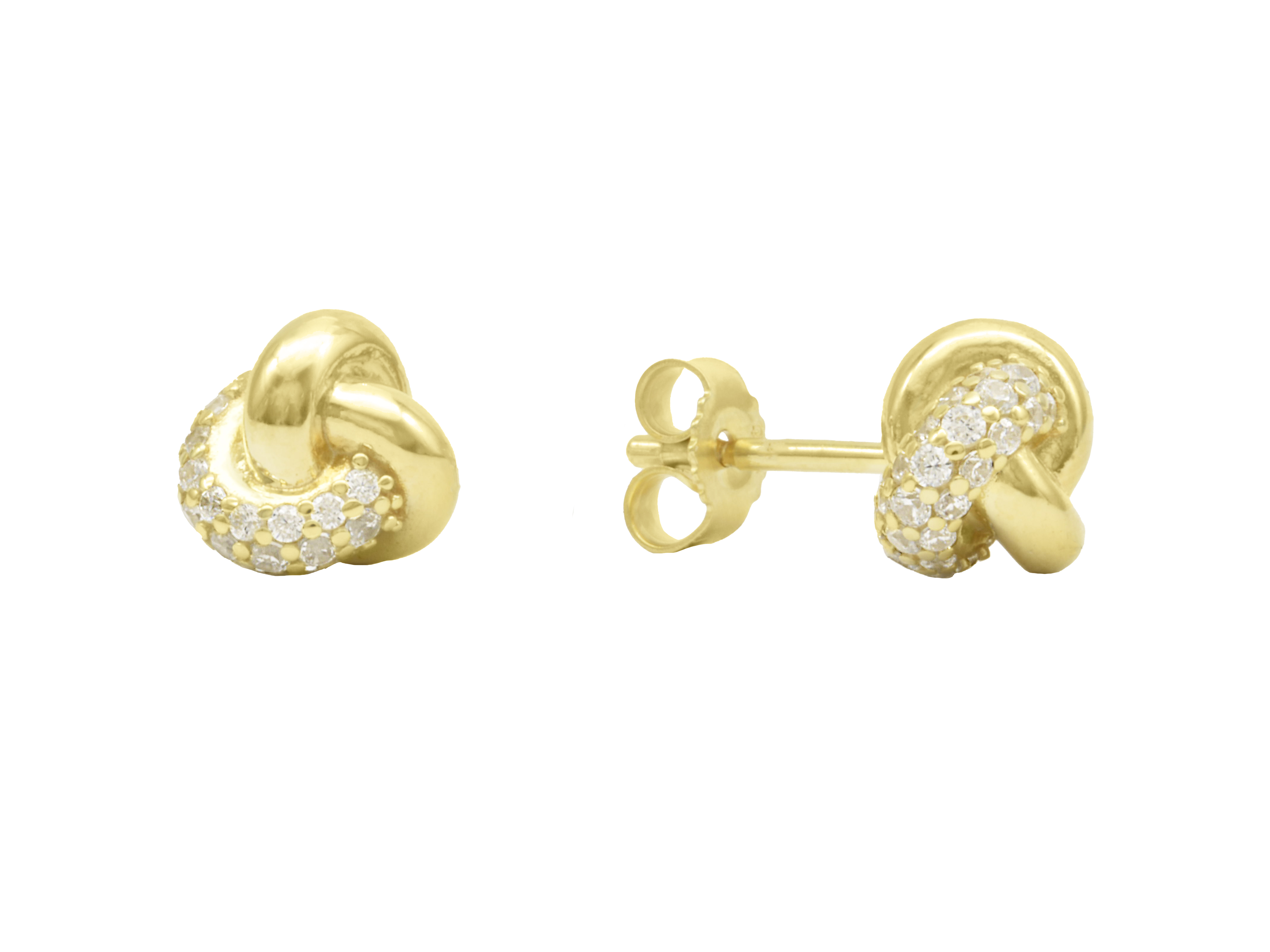 Ohrstecker Glanzknoten aus Sterling Silber 925, vergoldet in Gelbgold, poliert mit Zirkonia, im eleganten Design von Juwelier Harnisch, ideal für festliche Anlässe.