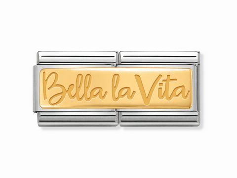 Nomination 030710 04 DOUBLE Classic Bella la Vita Schriftzug in Gold auf silbernem Hintergrund, Hersteller Nomination, Double.