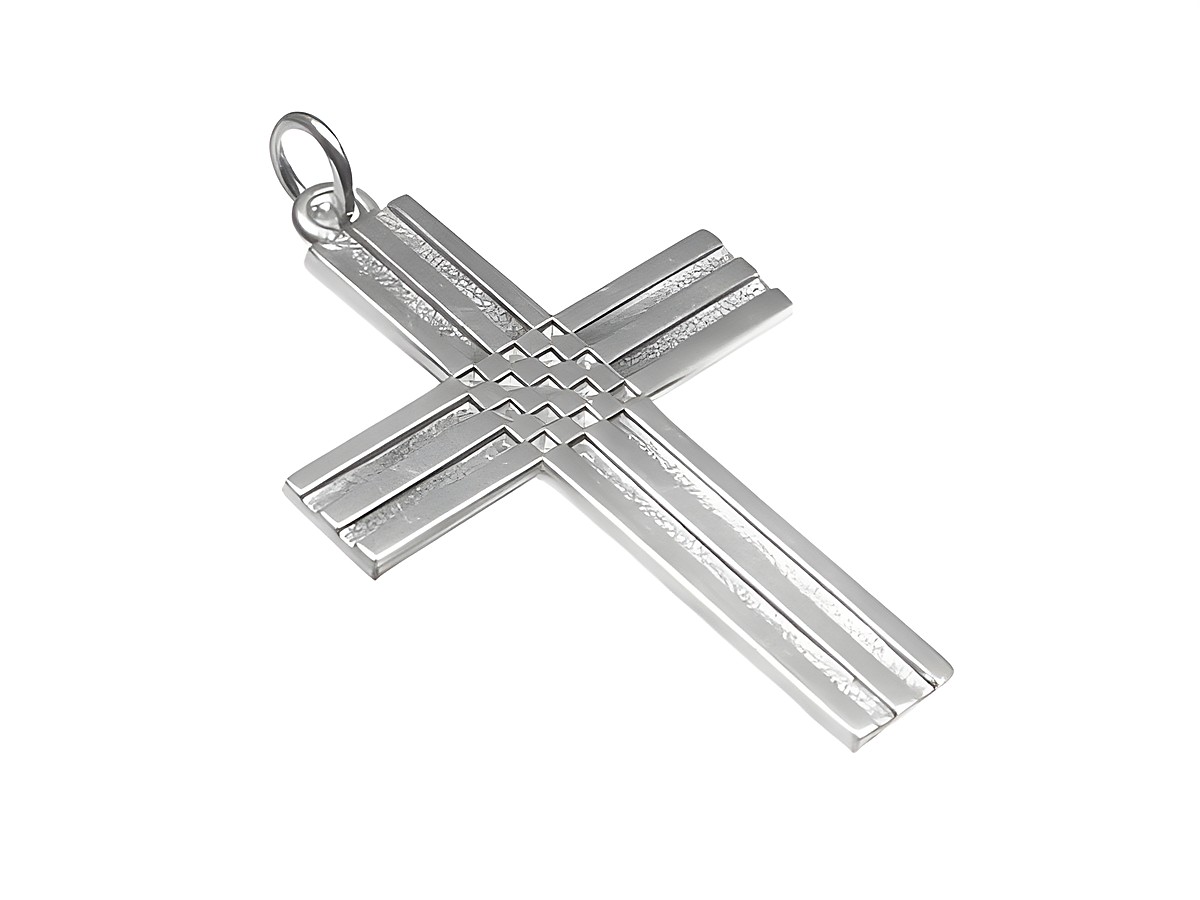 Schach Kreuz Silber Anhänger mit feinem Muster von Juwelier Harnisch, ideal als Geschenkidee, schlicht und elegant, perfekt für besondere Anlässe und persönliche Geschenke.