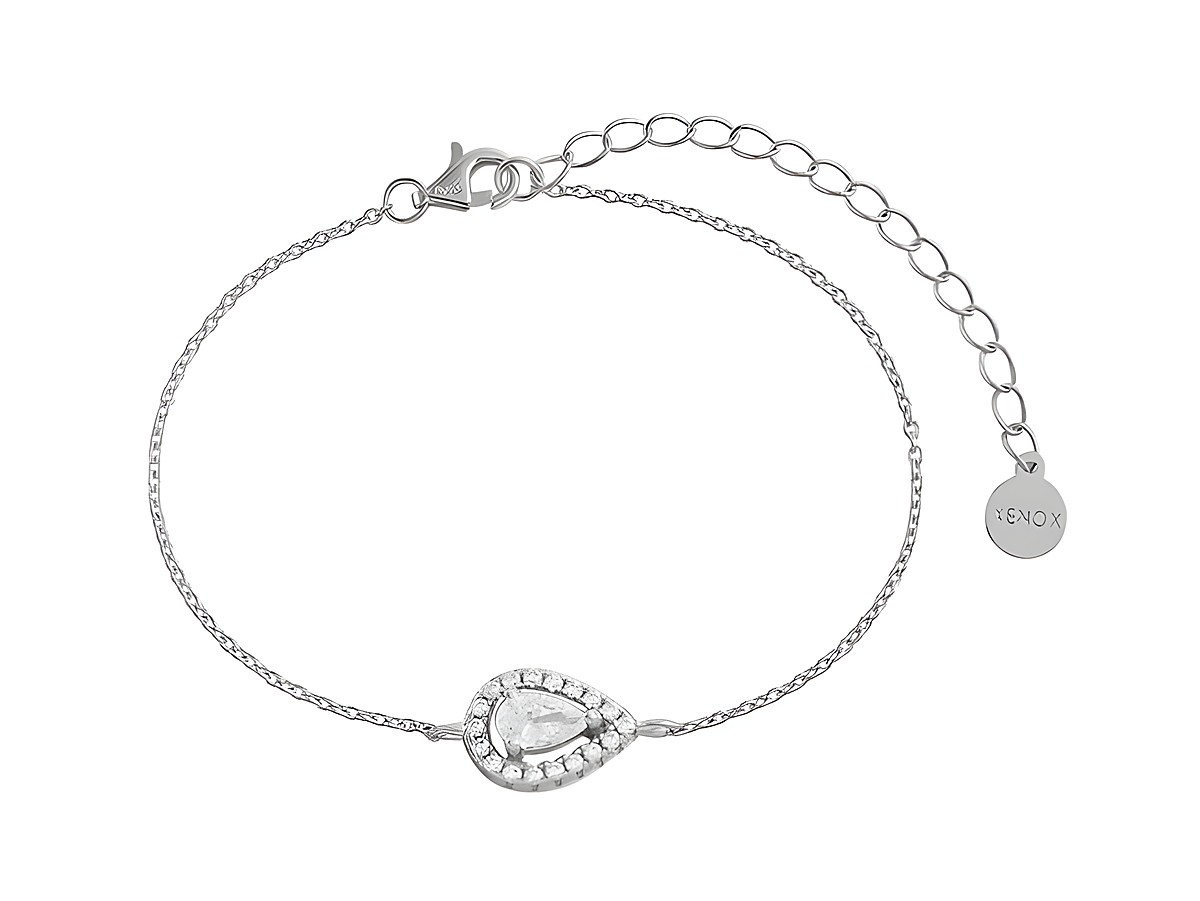Xenox Sterling Silber Armband XS6078 in einer eleganten Karreekette, 15-20 cm, mit einem tropfenförmigen Anhänger und funkelnden Details, perfekt für den modernen Schmuckliebhaber.
