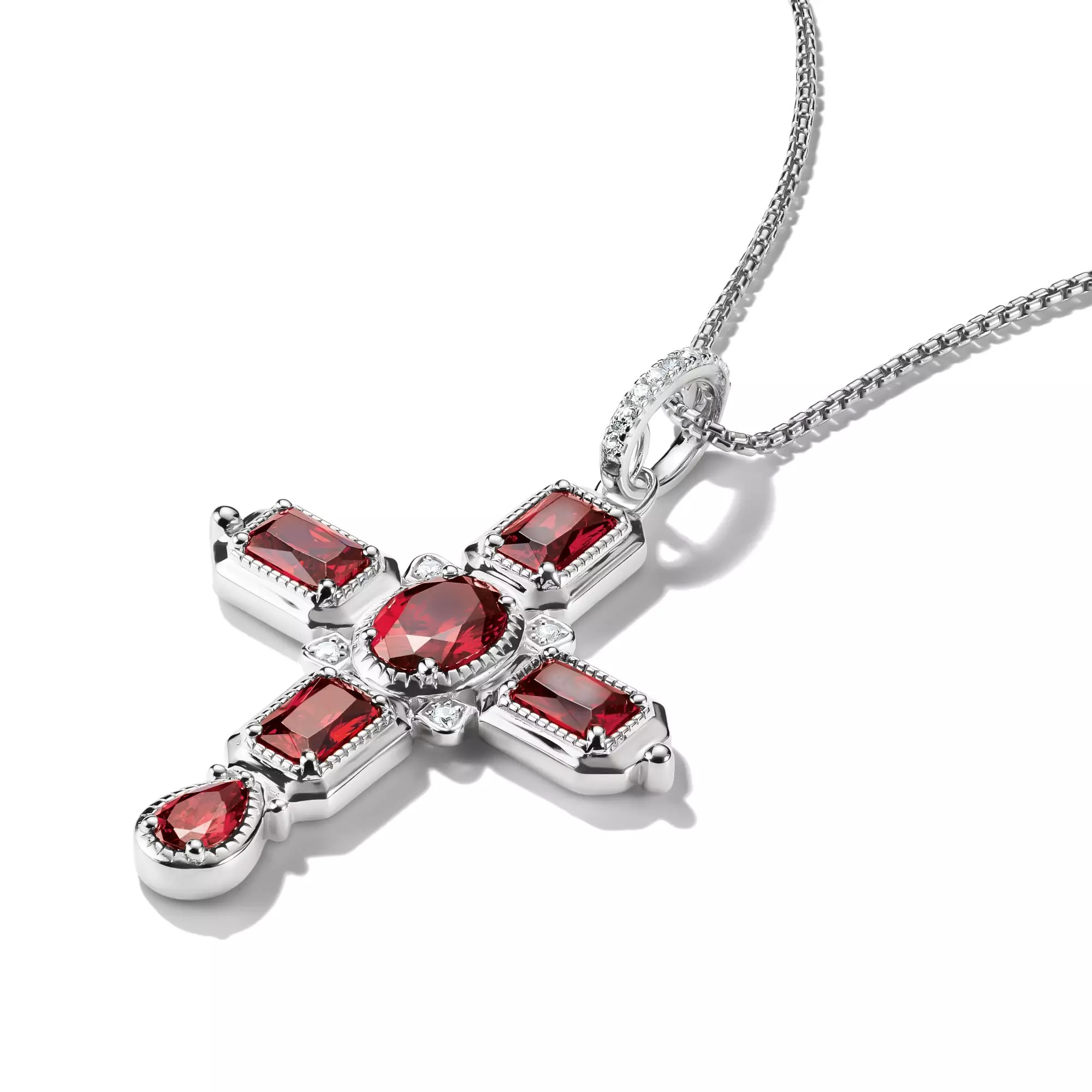 Thomas Sabo ELYNDRA Kreuz Anhänger - Sterling Silber & Zirkonia - Rot – Ansicht 2