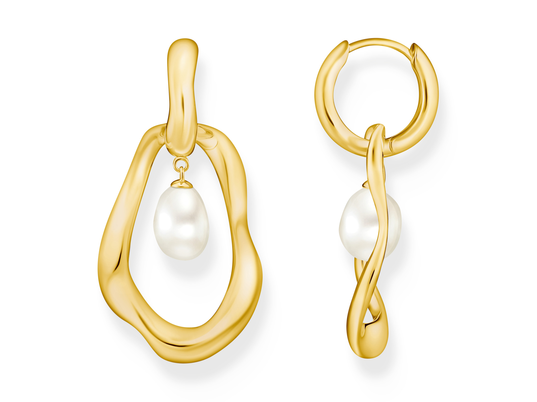 Thomas Sabo Ohrringe H2321-430-14 in Silber vergoldet mit Zuchtperlen im Bold Elegance Design, elegant geschwungene Creolen für einen stilvollen Look.