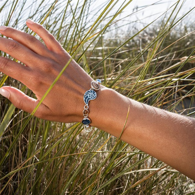 DUR Armband Strandrausch 5.0 - Sterling Silber - Muschel + Perle + sand + Lavasand + Kyanit Bernstein - 19 cm – Ansicht 3